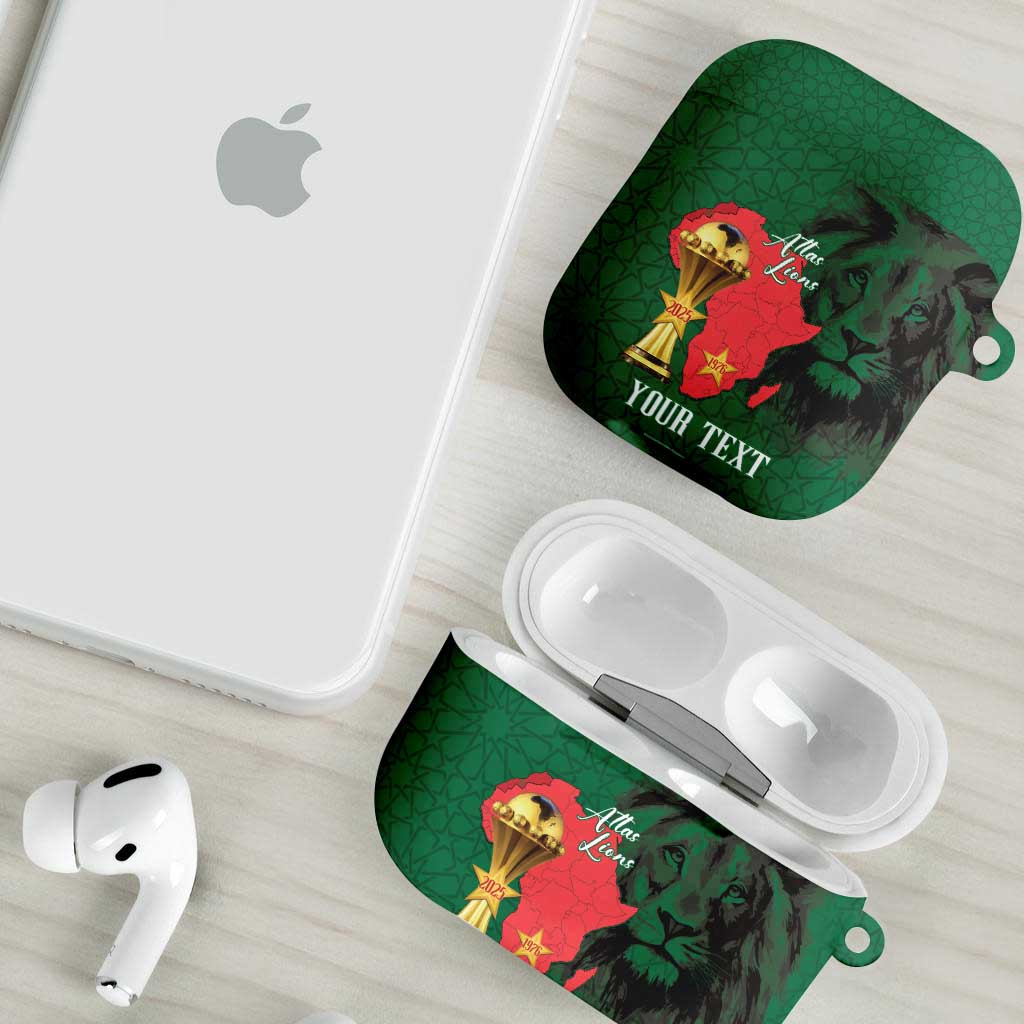 Morocco Football Custom AirPods Case Atlas Lions Champions African Green Islamic Pattern