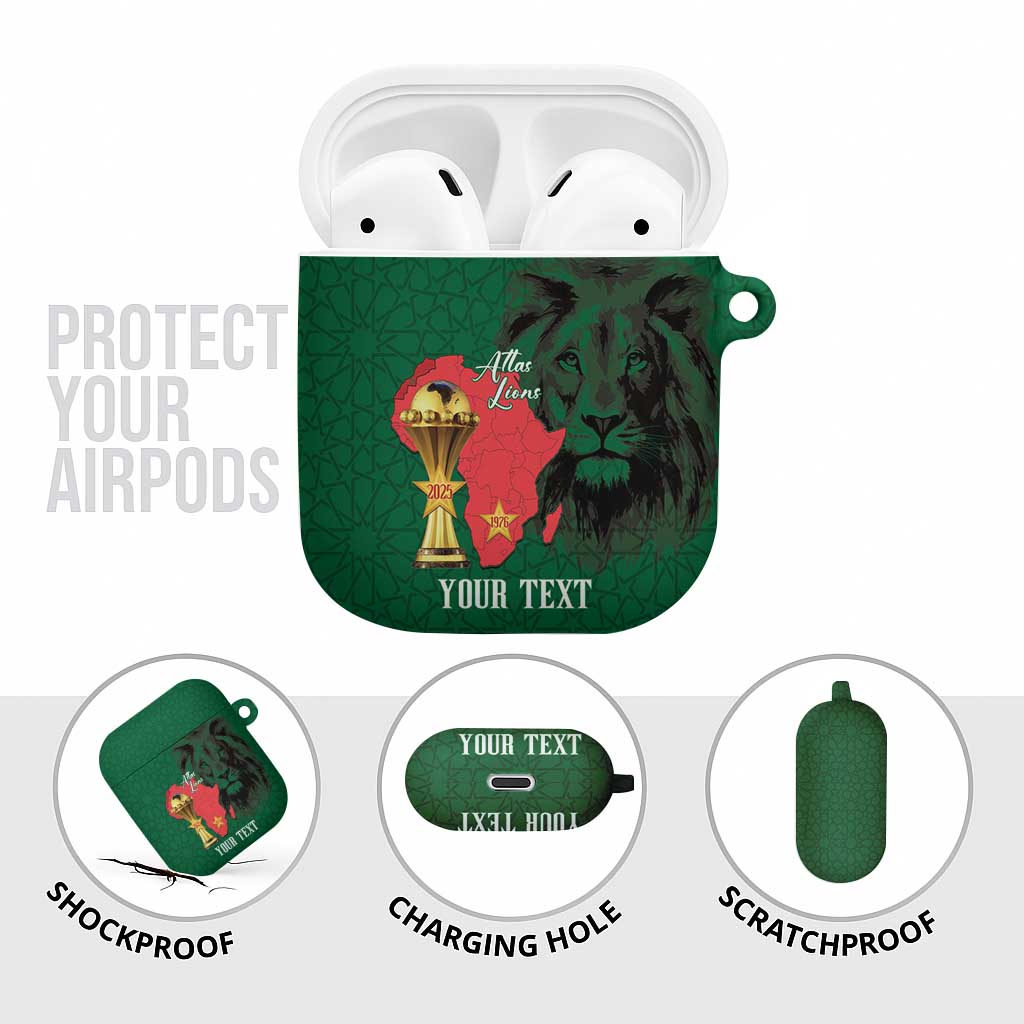 Morocco Football Custom AirPods Case Atlas Lions Champions African Green Islamic Pattern