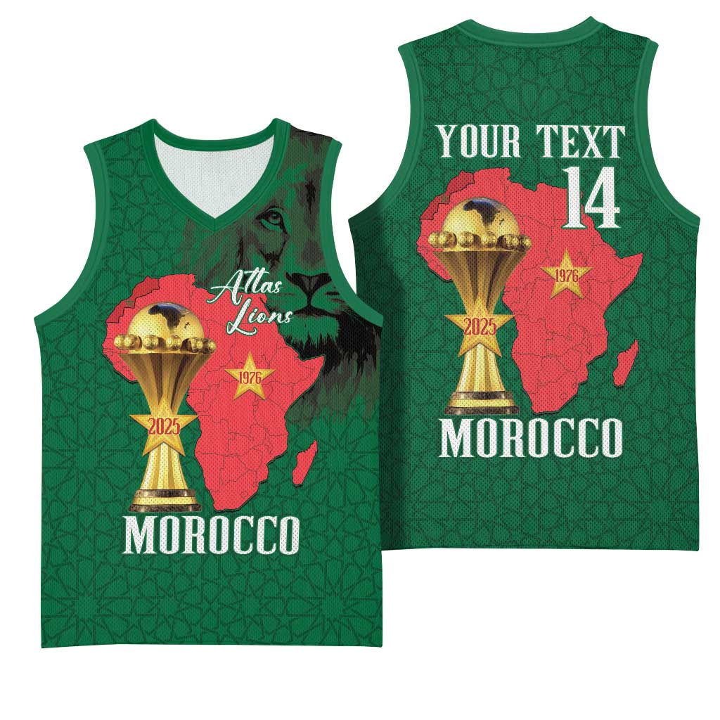 Morocco Football Custom Basketball Jersey Atlas Lions Champions African Green Islamic Pattern