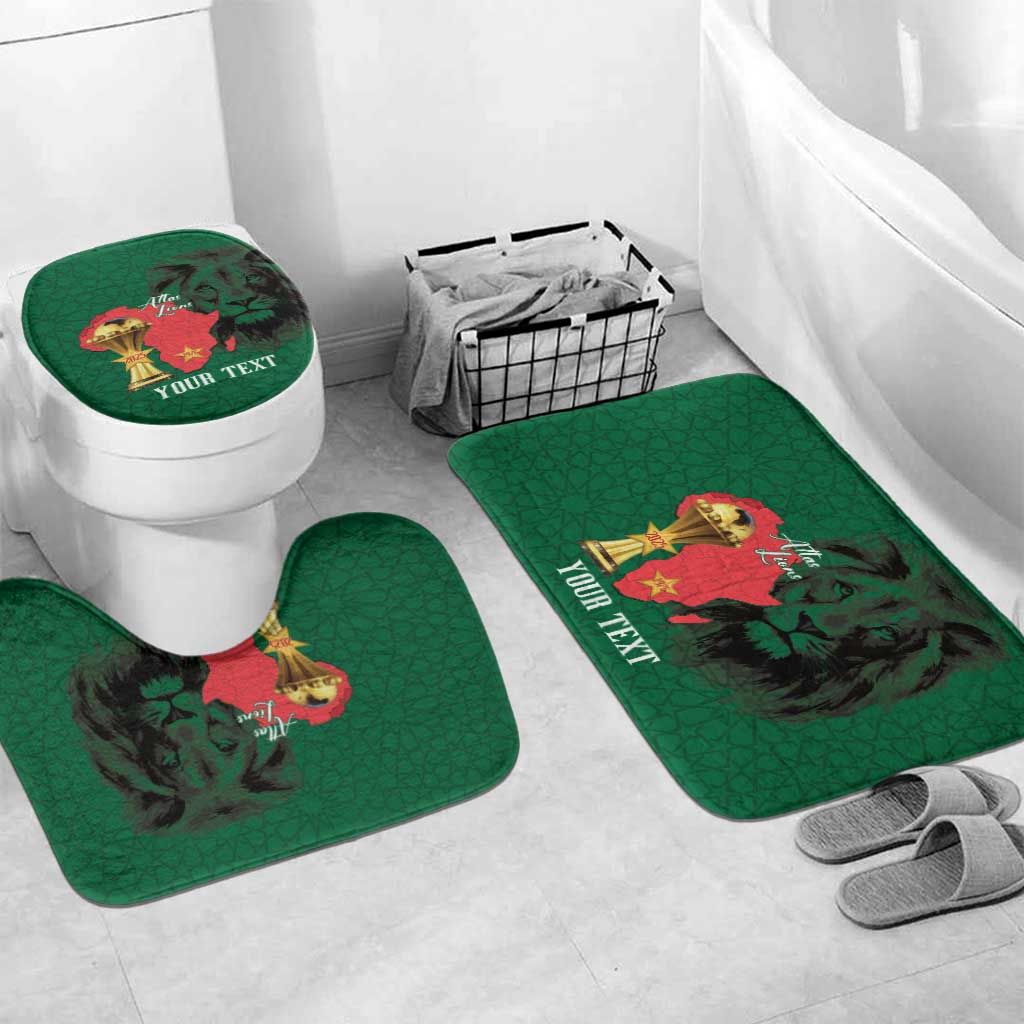 Morocco Football Custom Bathroom Set Atlas Lions Champions African Green Islamic Pattern
