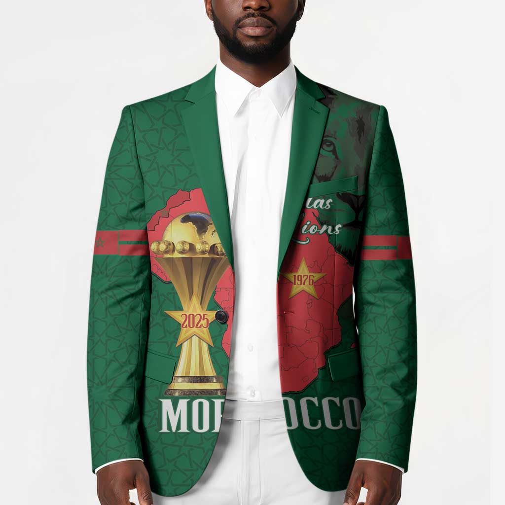 Morocco Football Custom Blazer Atlas Lions Champions African Green Islamic Pattern
