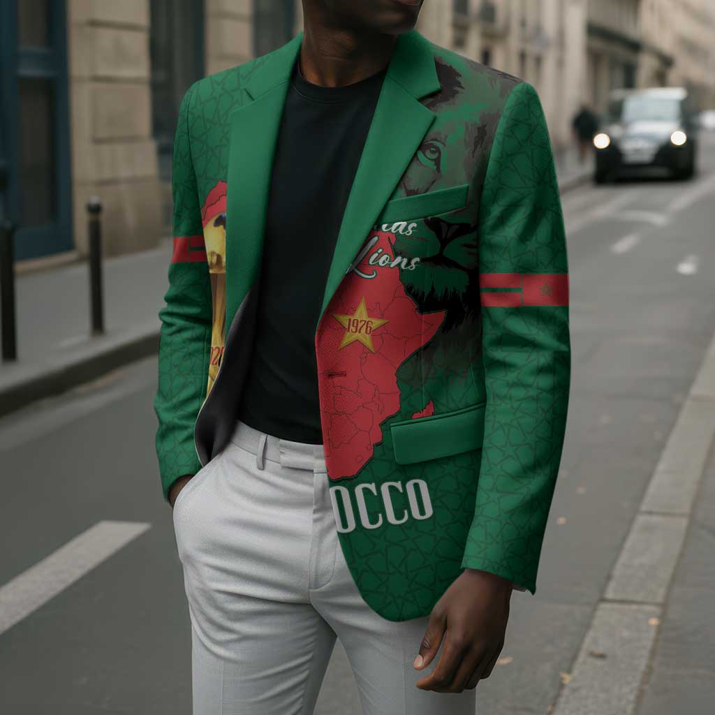 Morocco Football Custom Blazer Atlas Lions Champions African Green Islamic Pattern