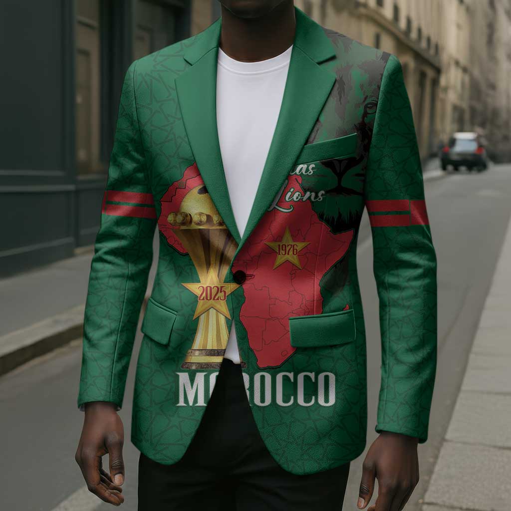 Morocco Football Custom Blazer Atlas Lions Champions African Green Islamic Pattern