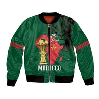 Morocco Football Custom Bomber Jacket Atlas Lions Champions African Green Islamic Pattern