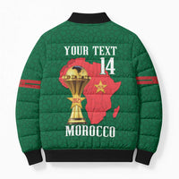 Morocco Football Custom Bomber Puffer Jacket Atlas Lions Champions African Green Islamic Pattern