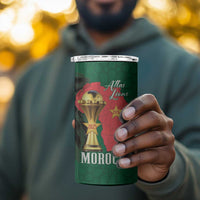 Morocco Football Custom 4 in 1 Can Cooler Tumbler Atlas Lions Champions African Green Islamic Pattern