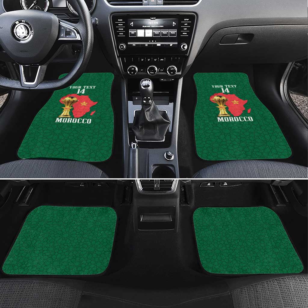Morocco Football Custom Car Mats Atlas Lions Champions African Green Islamic Pattern