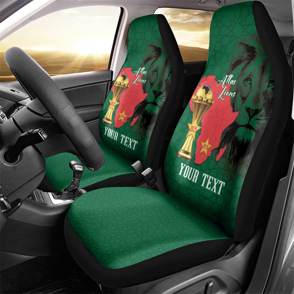 Morocco Football Custom Car Seat Cover Atlas Lions Champions African Green Islamic Pattern