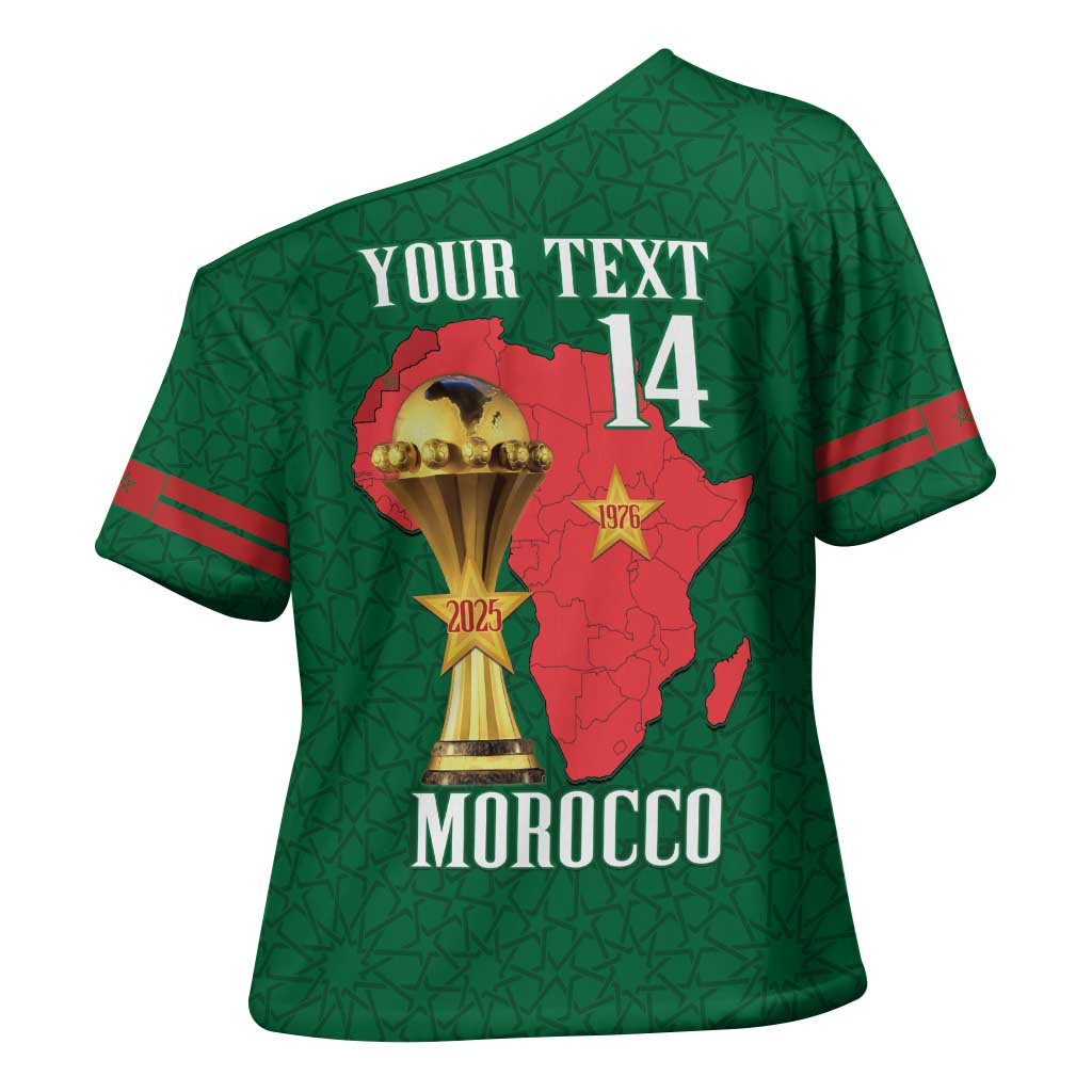 Morocco Football Custom Cross Shoulder Shirt Atlas Lions Champions African Green Islamic Pattern