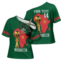Morocco Football Custom Cross Shoulder Shirt Atlas Lions Champions African Green Islamic Pattern
