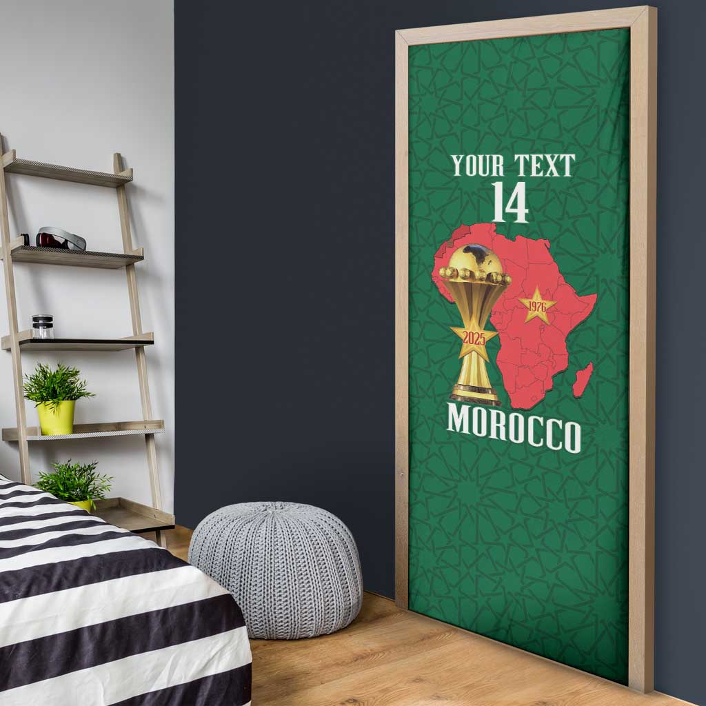 Morocco Football Custom Door Cover Atlas Lions Champions African Green Islamic Pattern