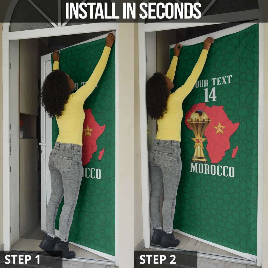 Morocco Football Custom Door Cover Atlas Lions Champions African Green Islamic Pattern