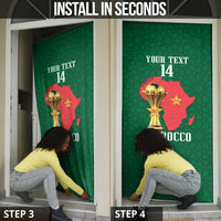 Morocco Football Custom Door Cover Atlas Lions Champions African Green Islamic Pattern