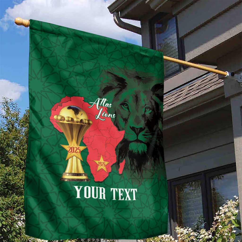 Morocco Football Custom Garden Flag Atlas Lions Champions African Green Islamic Pattern