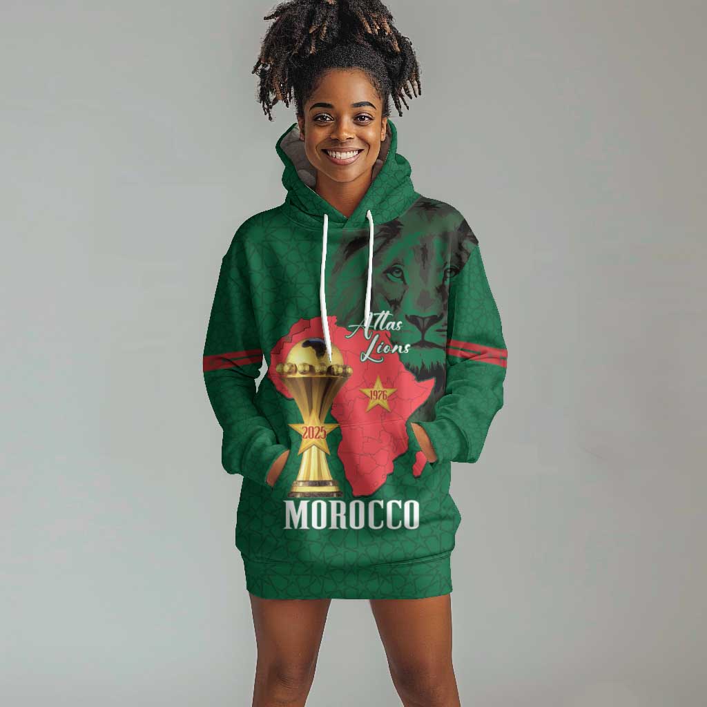 Morocco Football Custom Hoodie Dress Atlas Lions Champions African Green Islamic Pattern