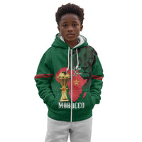 Morocco Football Custom Kid Hoodie Atlas Lions Champions African Green Islamic Pattern