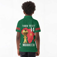 Morocco Football Custom Kid Polo Shirt Atlas Lions Champions African Green Islamic Pattern