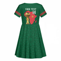 Morocco Football Custom Kid Short Sleeve Dress Atlas Lions Champions African Green Islamic Pattern