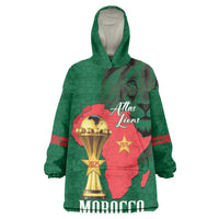 Morocco Football Custom Kid Wearable Blanket Hoodie Atlas Lions Champions African Green Islamic Pattern