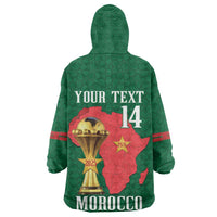 Morocco Football Custom Kid Wearable Blanket Hoodie Atlas Lions Champions African Green Islamic Pattern