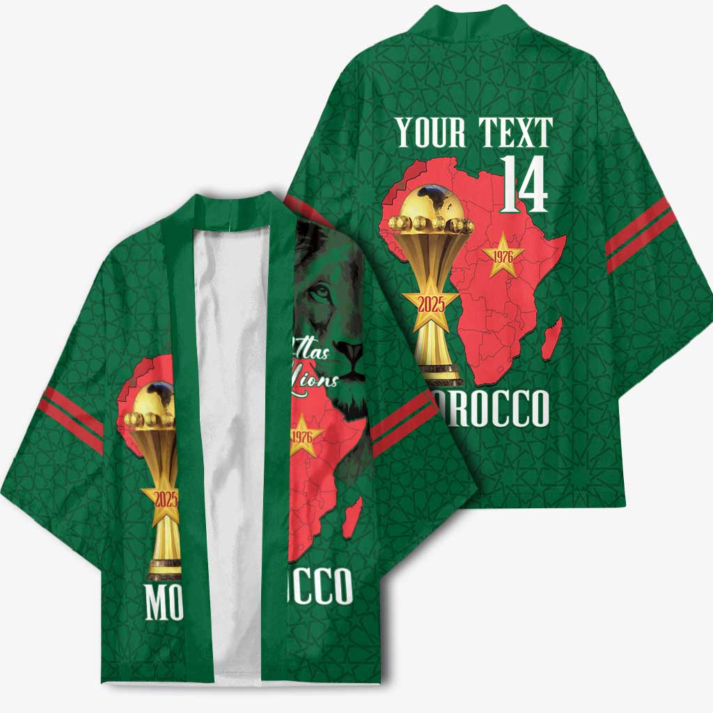 Morocco Football Custom Kimono Atlas Lions Champions African Green Islamic Pattern