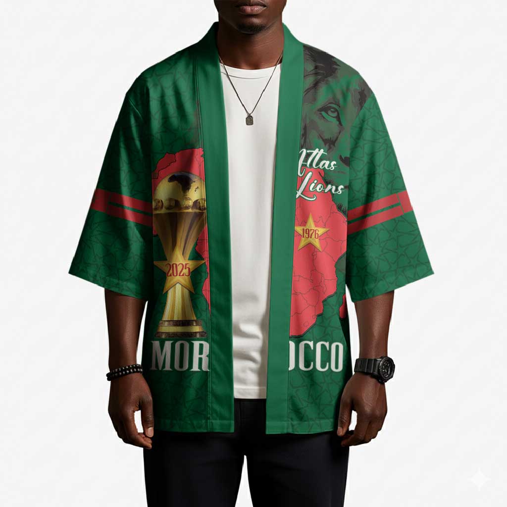 Morocco Football Custom Kimono Atlas Lions Champions African Green Islamic Pattern