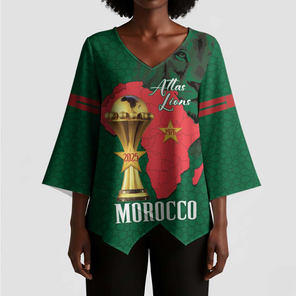 Morocco Football Custom Kimono Sleeve Blouse Atlas Lions Champions African Green Islamic Pattern