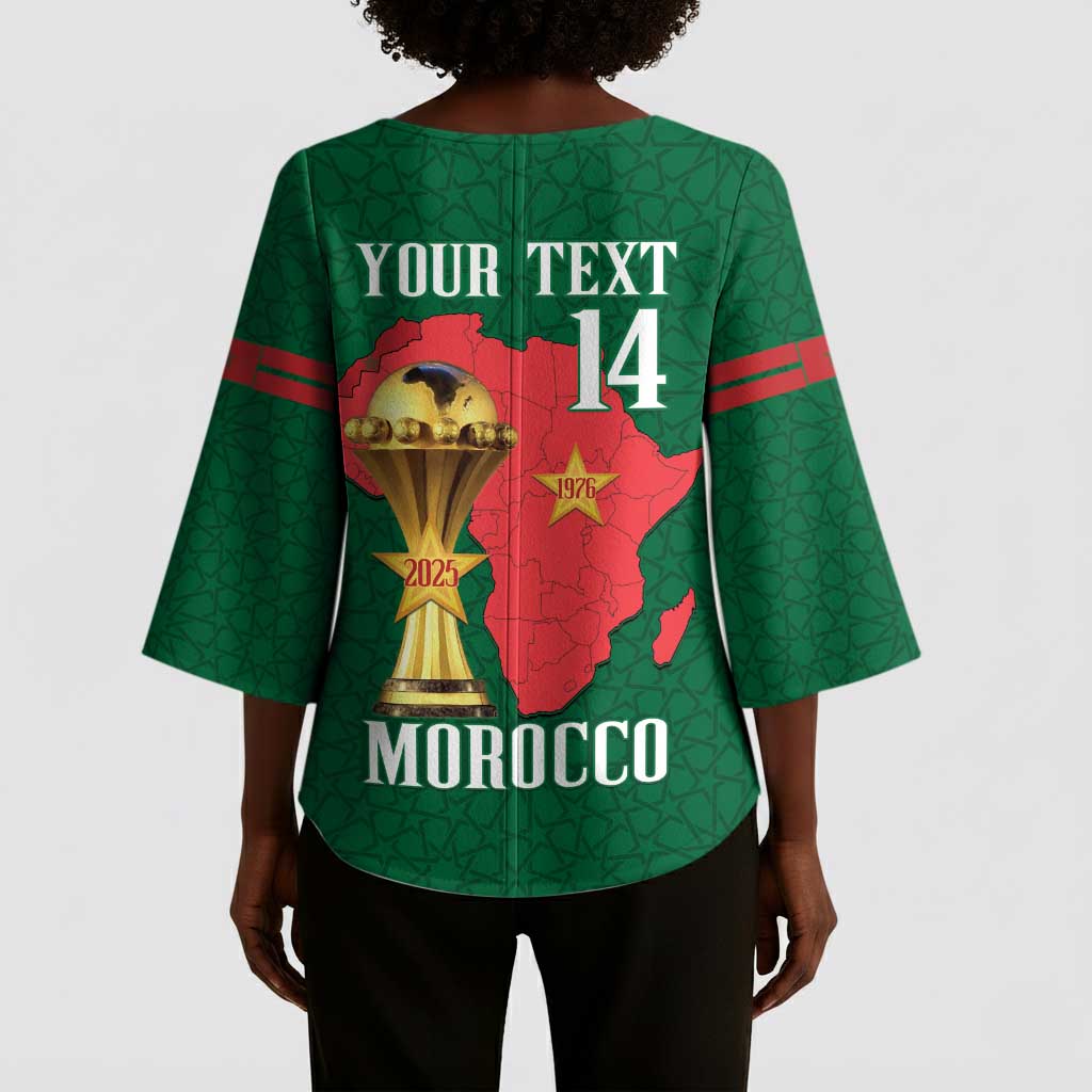 Morocco Football Custom Kimono Sleeve Blouse Atlas Lions Champions African Green Islamic Pattern