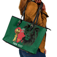Morocco Football Custom Leather Tote Bag Atlas Lions Champions African Green Islamic Pattern