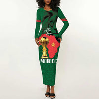 Morocco Football Custom Long Sleeve Bodycon Dress Atlas Lions Champions African Green Islamic Pattern