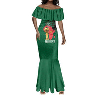 Morocco Football Custom Mermaid Dress Atlas Lions Champions African Green Islamic Pattern