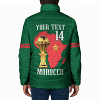 Morocco Football Custom Padded Jacket Atlas Lions Champions African Green Islamic Pattern