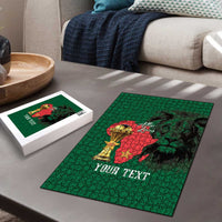 Morocco Football Custom Puzzle Atlas Lions Champions African Green Islamic Pattern