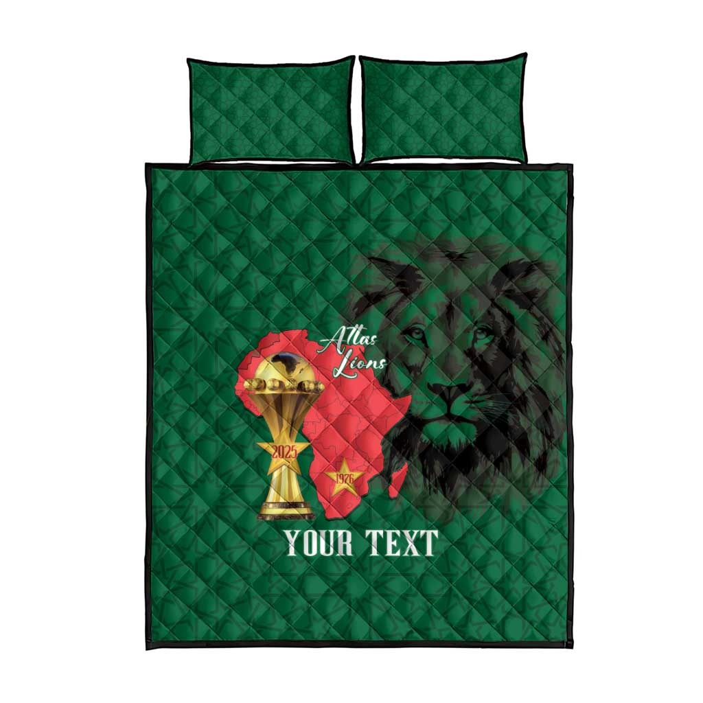Morocco Football Custom Quilt Bed Set Atlas Lions Champions African Green Islamic Pattern