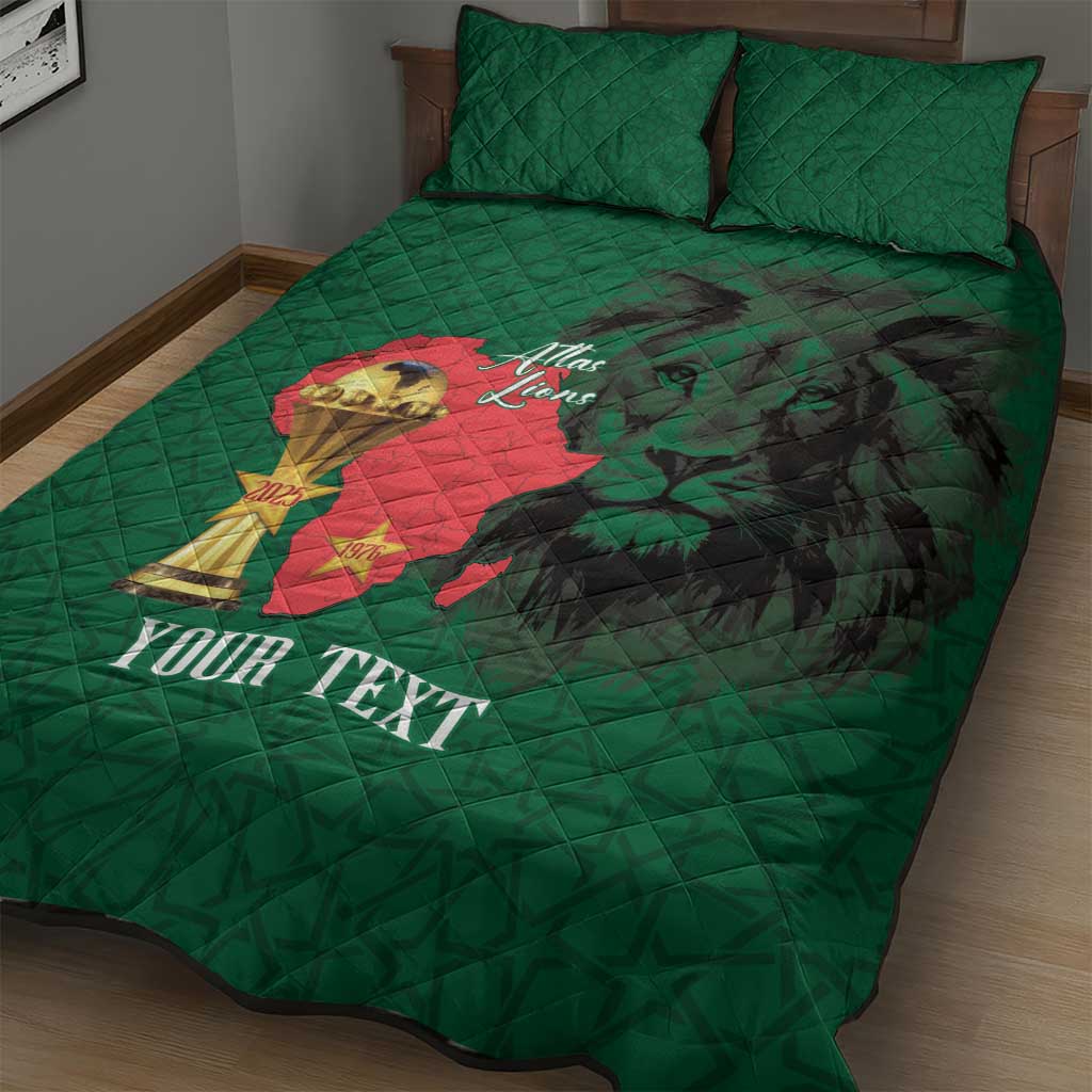 Morocco Football Custom Quilt Bed Set Atlas Lions Champions African Green Islamic Pattern