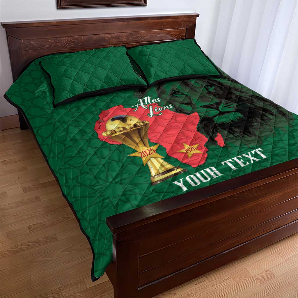 Morocco Football Custom Quilt Bed Set Atlas Lions Champions African Green Islamic Pattern
