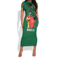 Morocco Football Custom Short Sleeve Bodycon Dress Atlas Lions Champions African Green Islamic Pattern