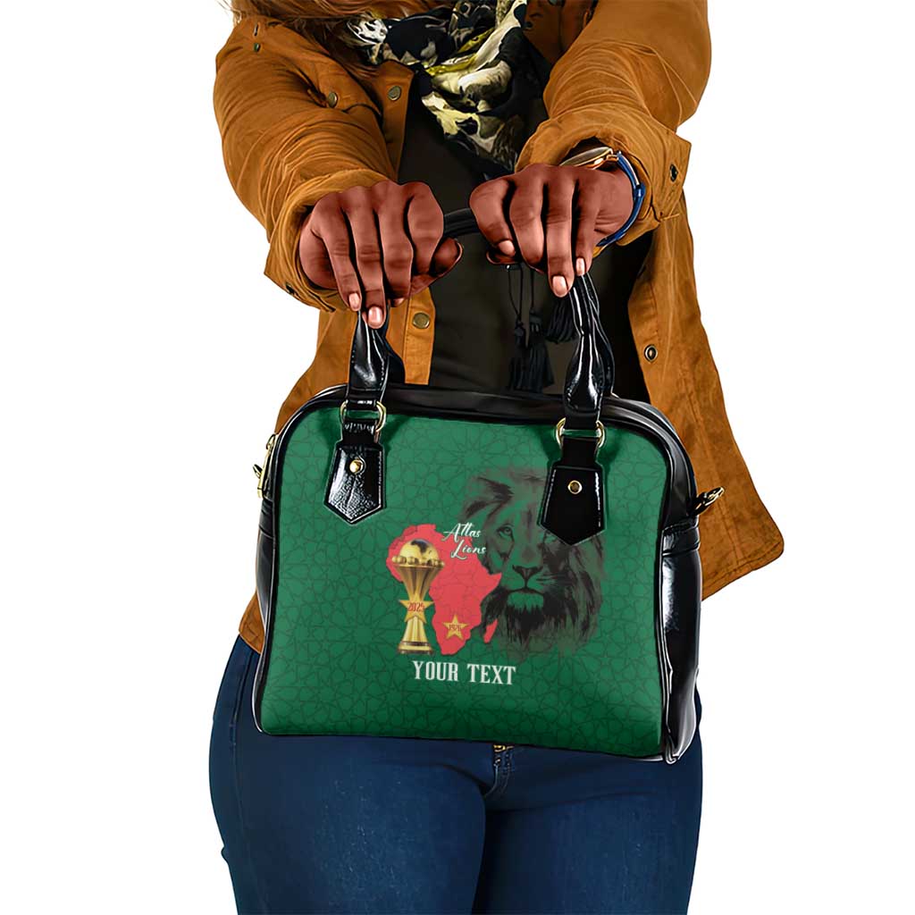 Morocco Football Custom Shoulder Handbag Atlas Lions Champions African Green Islamic Pattern