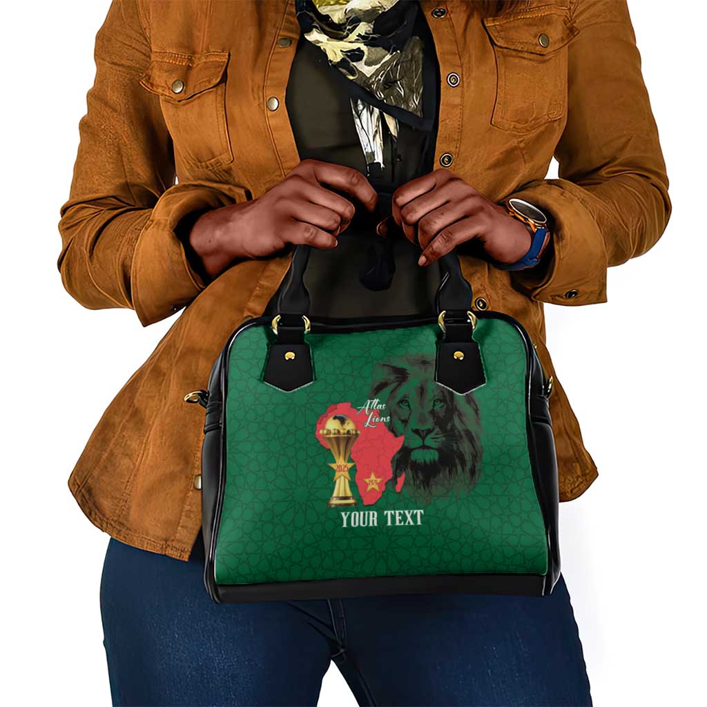 Morocco Football Custom Shoulder Handbag Atlas Lions Champions African Green Islamic Pattern