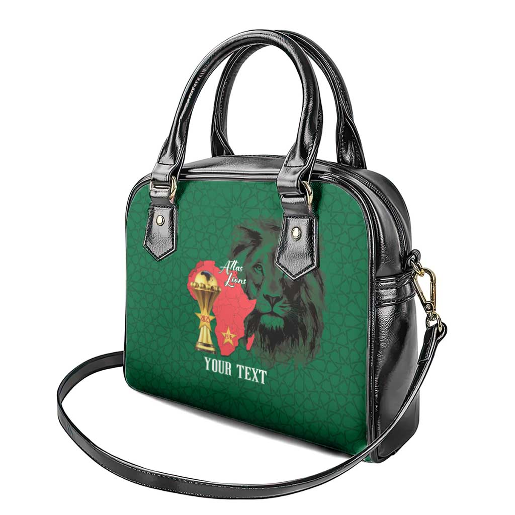 Morocco Football Custom Shoulder Handbag Atlas Lions Champions African Green Islamic Pattern