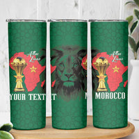 Morocco Football Custom Skinny Tumbler Atlas Lions Champions African Green Islamic Pattern