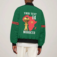 Morocco Football Custom Sleeve Zip Bomber Jacket Atlas Lions Champions African Green Islamic Pattern