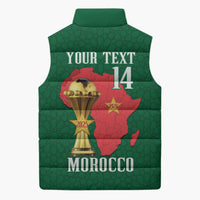 Morocco Football Custom Sleeveless Puffer Jacket Atlas Lions Champions African Green Islamic Pattern
