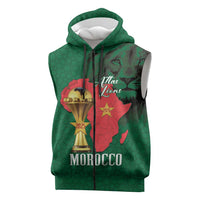 Morocco Football Custom Sleeveless Zip Hoodie Atlas Lions Champions African Green Islamic Pattern