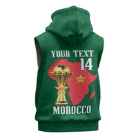 Morocco Football Custom Sleeveless Zip Hoodie Atlas Lions Champions African Green Islamic Pattern