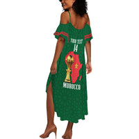 Morocco Football Custom Summer Maxi Dress Atlas Lions Champions African Green Islamic Pattern