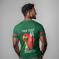 Morocco Football Custom T shirt Atlas Lions Champions African Green Islamic Pattern
