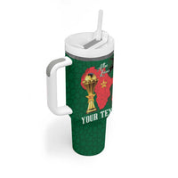 Morocco Football Custom Tumbler With Handle Atlas Lions Champions African Green Islamic Pattern