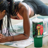 Morocco Football Custom Tumbler With Handle Atlas Lions Champions African Green Islamic Pattern