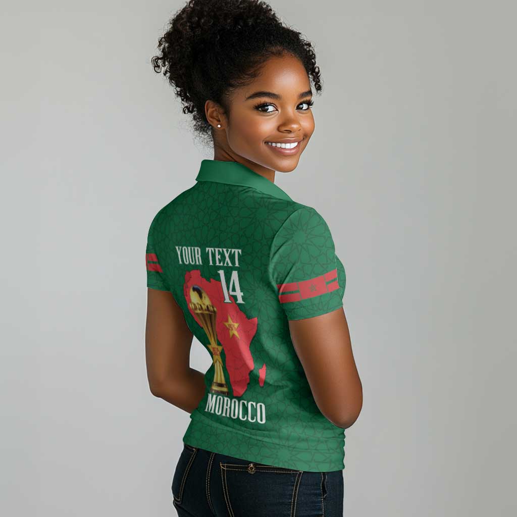 Morocco Football Custom Women Polo Shirt Atlas Lions Champions African Green Islamic Pattern